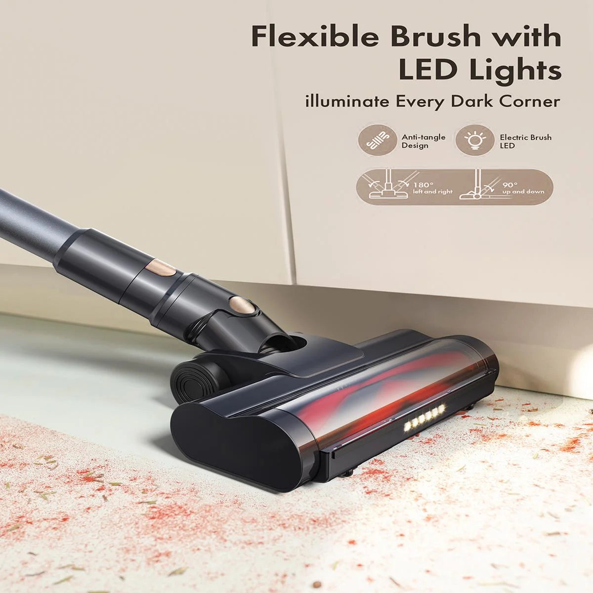 Cordless Vacuum Cleaner, 300W 23Kpa Powerful Suction Vacuum with LED Display, 3 Suction, 48Mins Runtime, Lightweight Stick Cleaner with Sofa Brush for Hard Floor/Carpet/Pet Hair/Car, Black