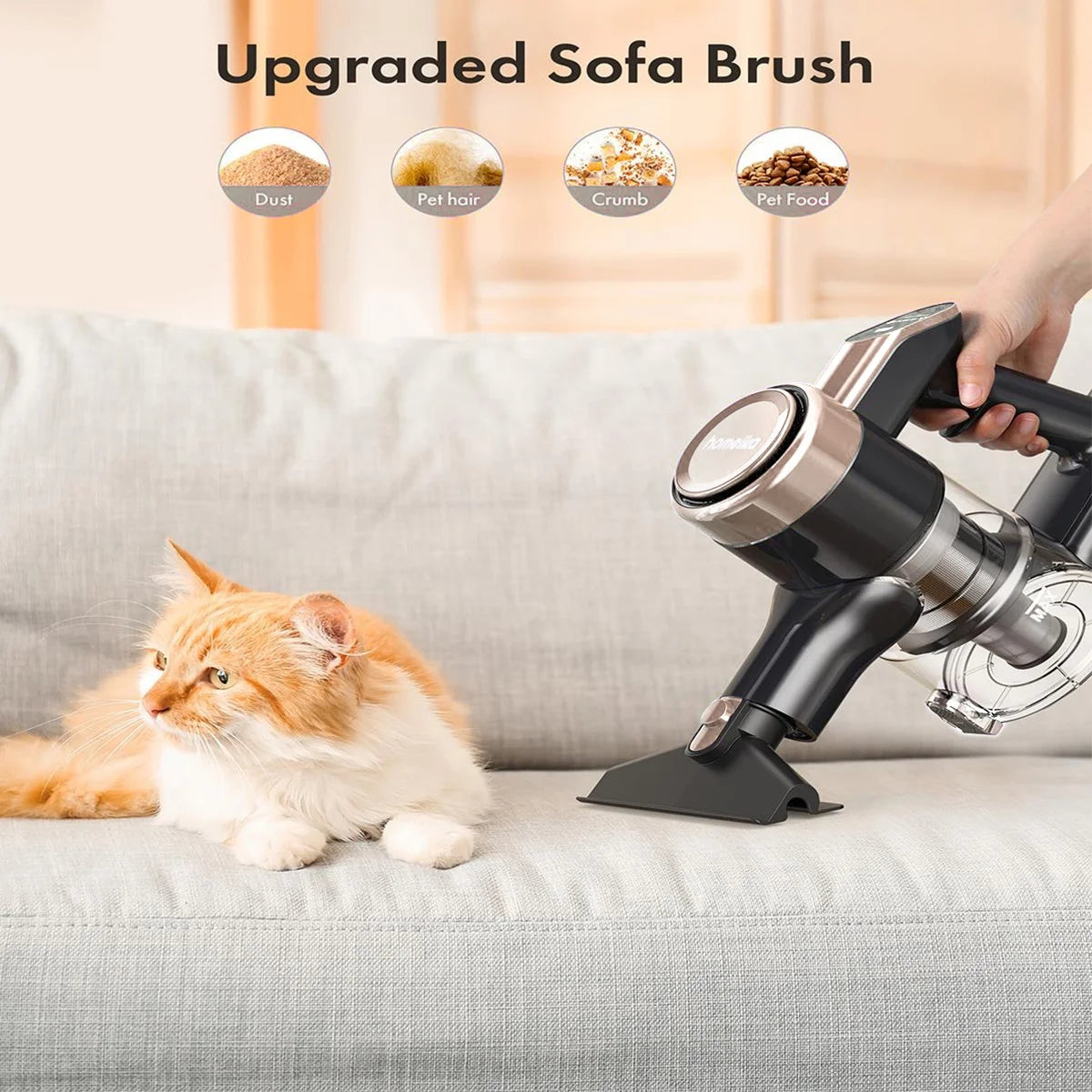 Cordless Vacuum Cleaner, 300W 23Kpa Powerful Suction Vacuum with LED Display, 3 Suction, 48Mins Runtime, Lightweight Stick Cleaner with Sofa Brush for Hard Floor/Carpet/Pet Hair/Car, Black